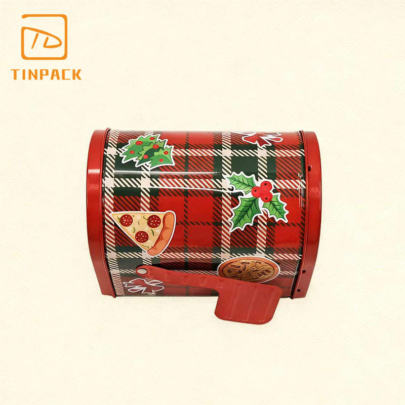 圣诞锡制信箱信箱形锡罐，用于包装巧克力、糖果和玩具。锡信箱